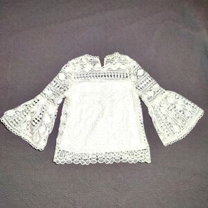 Ellison Crochet Blouse Top Bell Sleeves  Boho Cottagecore Off White Ivory Small